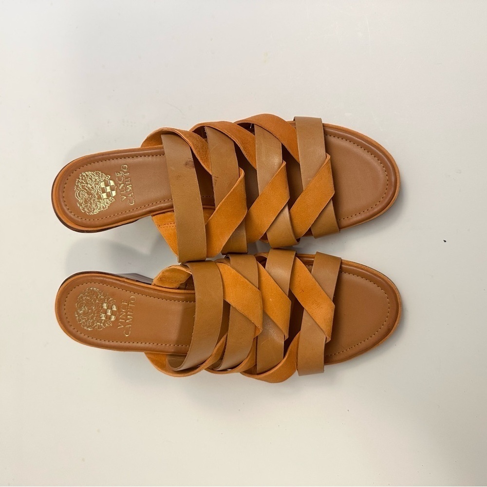 Vince Camuto Women's Deljesta Light Cognac Crisscross Heel Sandals Size 10 - Picture 6 of 12